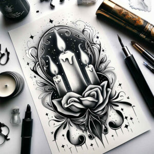 aromatic-candle-dimensional-ink-for-temple – tattoo design ideas free ai generated – Gallery: candles-inkby-ai
