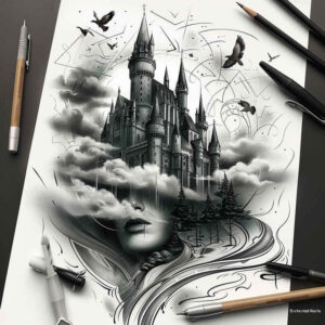castle-dungeon-gagged-photorealistic-drawing – tattoo design ideas free ai generated – Gallery: castles-inkby-ai