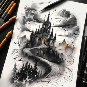 fortified-castle-chained-living-skin – tattoo design ideas free ai generated – Gallery: castles-inkby-ai