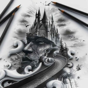 drawbridge-castle-faded-memory-real-shadows – tattoo design ideas free ai generated – Gallery: castles-inkby-ai