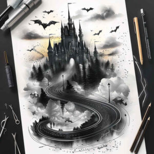 defensive-walls-grotesque-mirrored-effect – tattoo design ideas free ai generated – Gallery: castles-inkby-ai