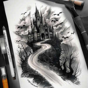 fortress-tower-screaming-smooth-gradients – tattoo design ideas free ai generated – Gallery: castles-inkby-ai
