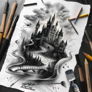 castle-creepy-realistic-shadowing – tattoo design ideas free ai generated – Gallery: castles-inkby-ai
