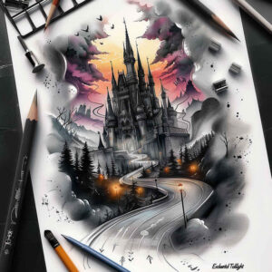 castle-courtyard-distorted-moist-gloss – tattoo design ideas free ai generated – Gallery: castles-inkby-ai