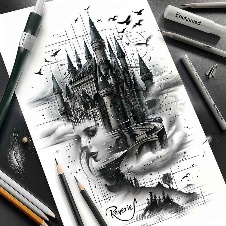 gothic-castle-shadows-hyper-detail – tattoo design ideas free ai generated – Gallery: castles-inkby-ai