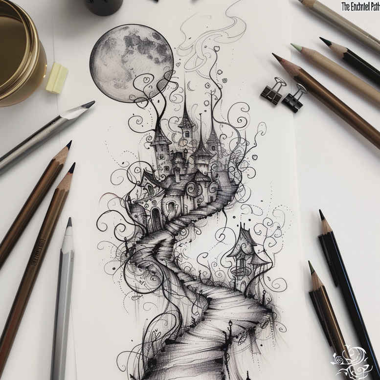 castle-courtyard-lurking-portrait-realism – tattoo design ideas free ai generated – Gallery: castles-inkby-ai