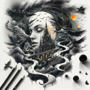royal-castle-reflection-clean-lines – tattoo design ideas free ai generated – Gallery: castles-inkby-ai