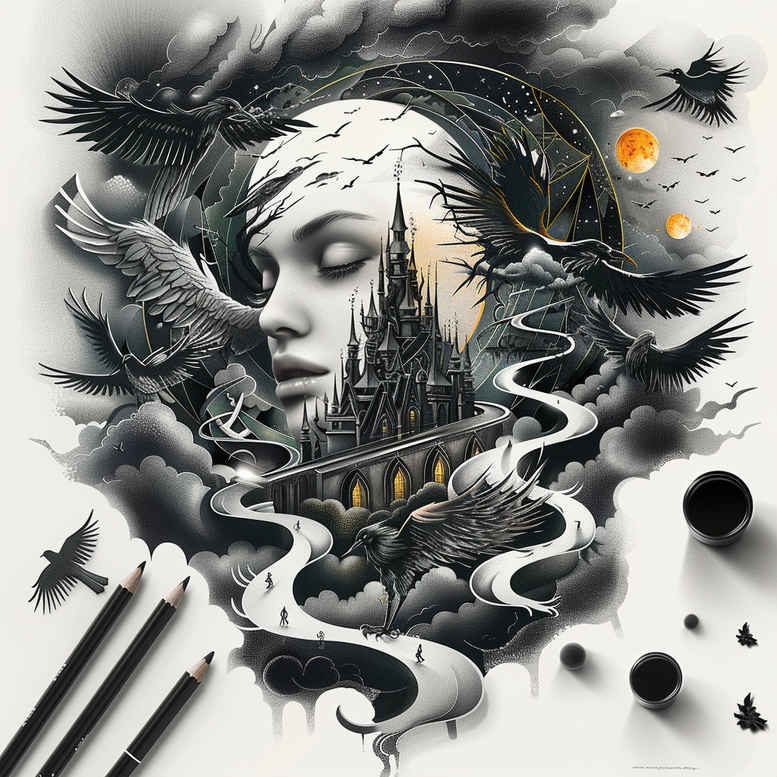 royal-castle-reflection-clean-lines – tattoo design ideas free ai generated – Gallery: castles-inkby-ai