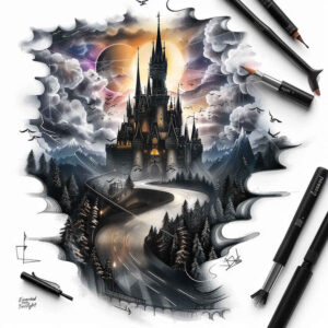 castle-hall-void-smooth-gradients – tattoo design ideas free ai generated – Gallery: castles-inkby-ai