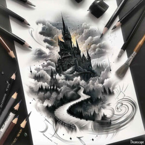 fortresses-gloomy-depth-perception – tattoo design ideas free ai generated – Gallery: castles-inkby-ai