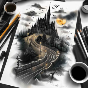 castle-wall-defense-faded-memory-digital-realism – tattoo design ideas free ai generated – Gallery: castles-inkby-ai