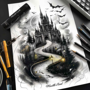 castle-gate-void-color-precision – tattoo design ideas free ai generated – Gallery: castles-inkby-ai