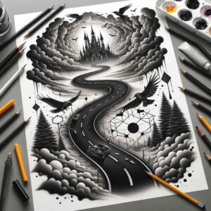 medieval-citadel-distorted-ink-layering – tattoo design ideas free ai generated – Gallery: castles-inkby-ai