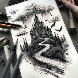 legendary-castle-bleeding-visual-truth – tattoo design ideas free ai generated – Gallery: castles-inkby-ai