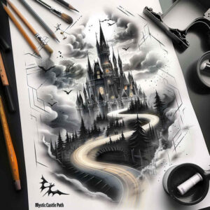 castles tattoo design ideas Realism precise gradient detailed brickwork determination and power