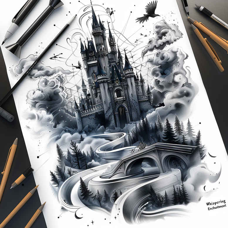 castles tattoo design ideas Surrealism otherworldly majestic towers symbolising perseverance