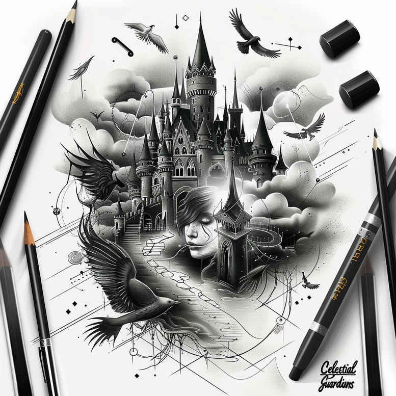 castles tattoo design ideas Surrealism shifting shapes stone carvings meaning resilience
