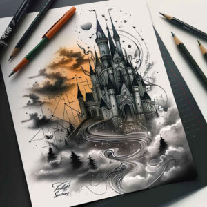castles tattoo design ideas textured fills strong lines for ankle