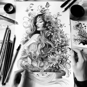 story-figure-natural-tones-pinprick – tattoo design ideas free ai generated – Gallery: characters-inkby-ai