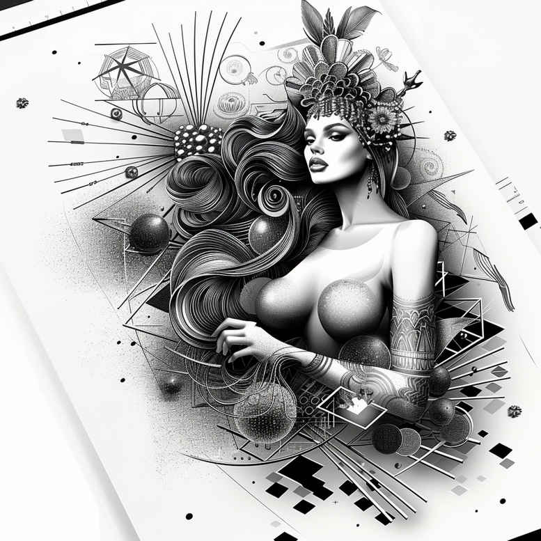 symbolic-figure-depth-illusion-crisp-outline – tattoo design ideas free ai generated – Gallery: characters-inkby-ai