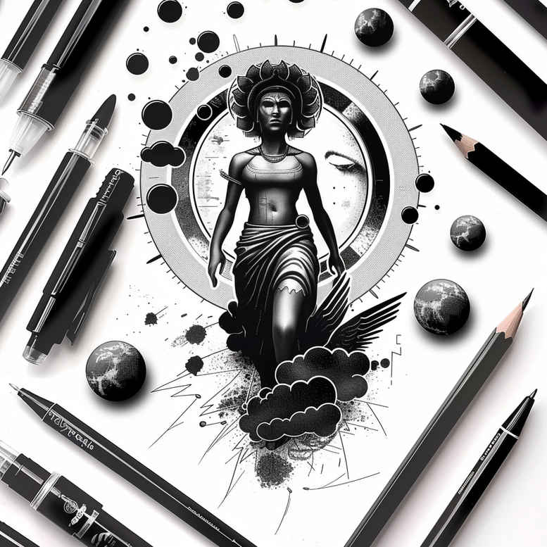 characters tattoo design ideas soft shadows dramatic shading embodying courage