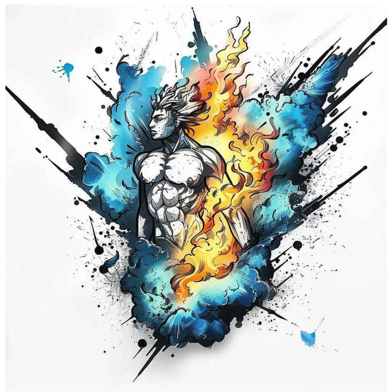 characters tattoo design ideas Surrealism imperfect symmetry emotional depth for upper chest