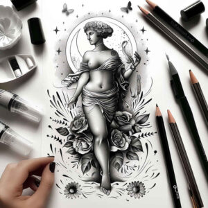 characters tattoo design ideas Realism subtle gradients figure drawing for triceps