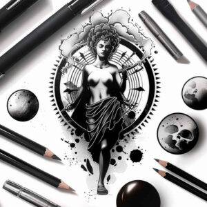 characters tattoo design ideas Realism visual accuracy silhouette for lower chest