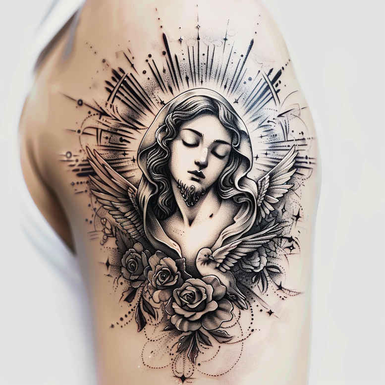 liturgical-figure-reflective-light-for-knee – tattoo design ideas free ai generated – Gallery: christian-characters-inkby-ai