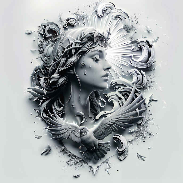 praying-figure-delicate-highlight-for-side – tattoo design ideas free ai generated – Gallery: christian-characters-inkby-ai