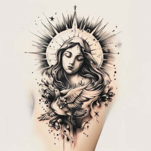 mystical-figure-light-reflections-for-heel – tattoo design ideas free ai generated – Gallery: christian-characters-inkby-ai