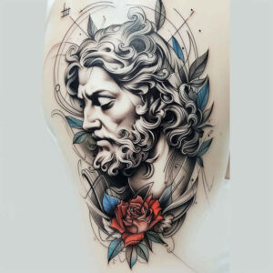 pilgrim-figure-photo-ink-for-temple – tattoo design ideas free ai generated – Gallery: christian-characters-inkby-ai