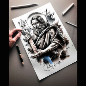 pilgrim-figure-dimensional-ink-for-palm – tattoo design ideas free ai generated – Gallery: christian-characters-inkby-ai