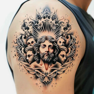 saint-figure-emotional-depth-for-stomach – tattoo design ideas free ai generated – Gallery: christian-characters-inkby-ai