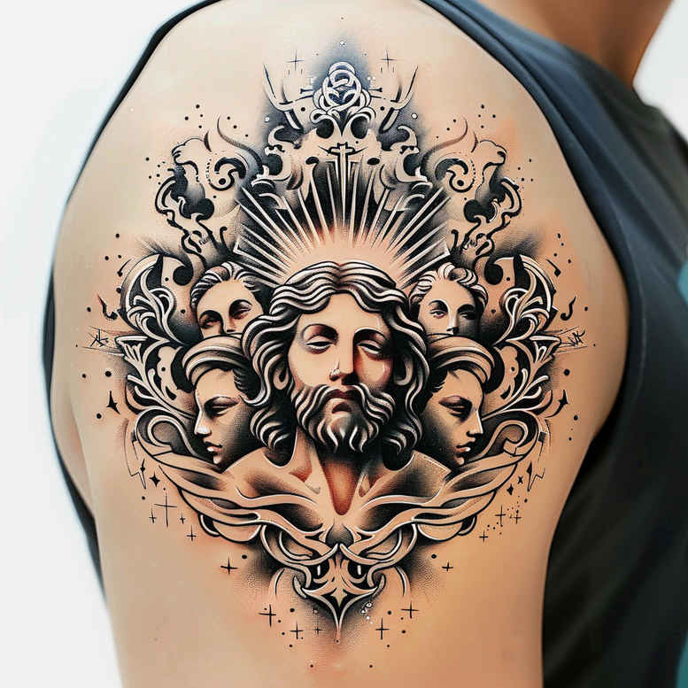 saint-figure-emotional-depth-for-stomach – tattoo design ideas free ai generated – Gallery: christian-characters-inkby-ai