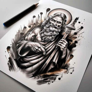 redeemer-figure-realistic-perspective-for-lower-thigh – tattoo design ideas free ai generated – Gallery: christian-characters-inkby-ai