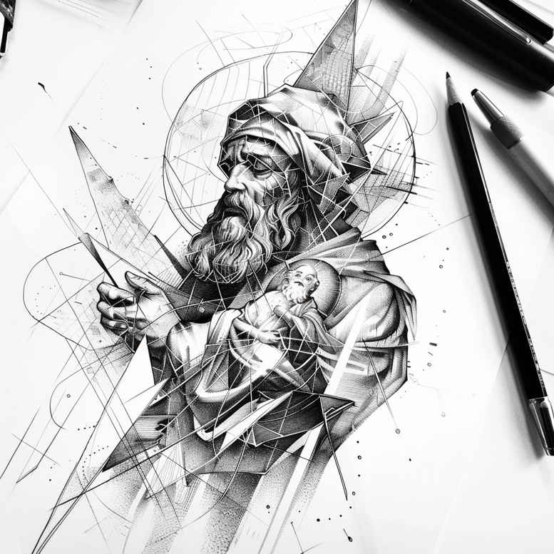 christian-characters tattoo design ideas Surrealism morphic transformation divine portraits meaning determination