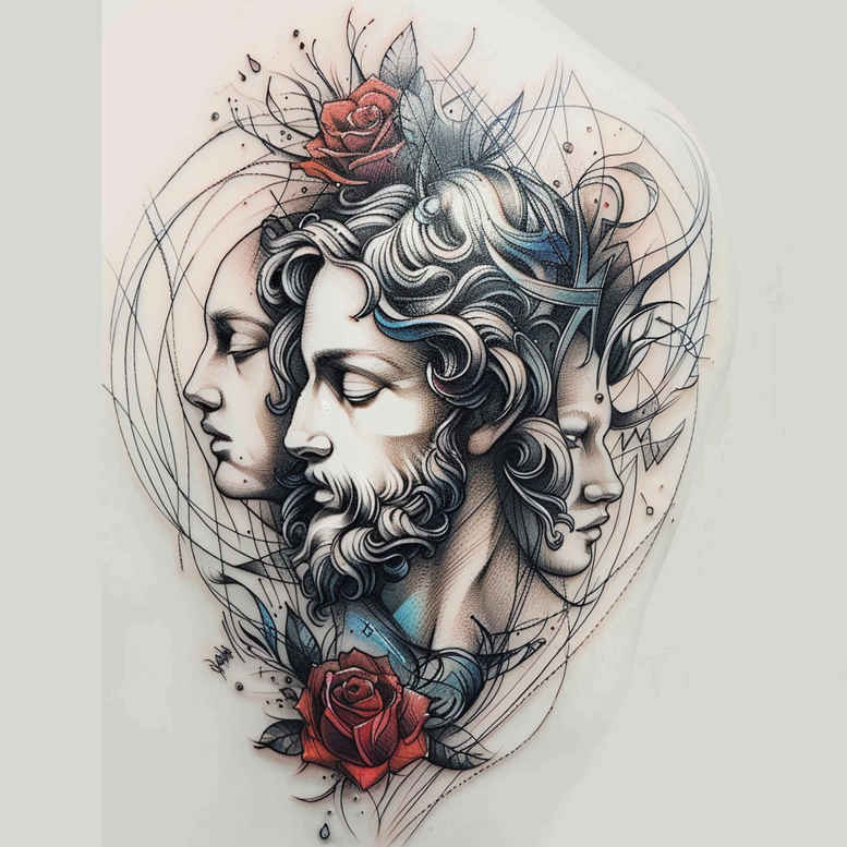 christian-characters tattoo design ideas Surrealism metamorphosis sacred geometry for upper back