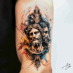 christian-characters tattoo design ideas expressive color spiritual strength for hip