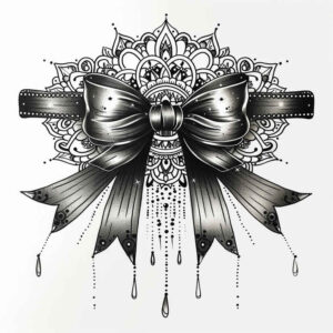 lace-bow-gentle-angle-for-lower-thigh – tattoo design ideas free ai generated – Gallery: cockades-inkby-ai