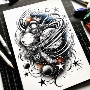 astronomical-event – tattoo design ideas free ai generated – neotraditional-dynamic-color – for-lower-chest – Gallery: cosmos-inkby-ai