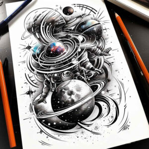 celestial-event – tattoo design ideas free ai generated – realism-precise-gradient – for-ribs – Gallery: cosmos-inkby-ai