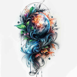cosmic-atmosphere – tattoo design ideas free ai generated – realism-visual-accuracy – for-upper-chest – Gallery: cosmos-inkby-ai