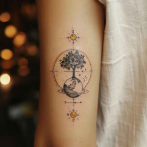 planetary-system – tattoo design ideas free ai generated – neotraditional-decorative-detail – for-sternum – Gallery: cosmos-inkby-ai