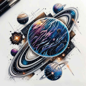 planetary-system – tattoo design ideas free ai generated – realism-textured-skin – for-elbow – Gallery: cosmos-inkby-ai