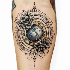 space-exploration – tattoo design ideas free ai generated – neotraditional-soft-shadows – for-outer-arm – Gallery: cosmos-inkby-ai