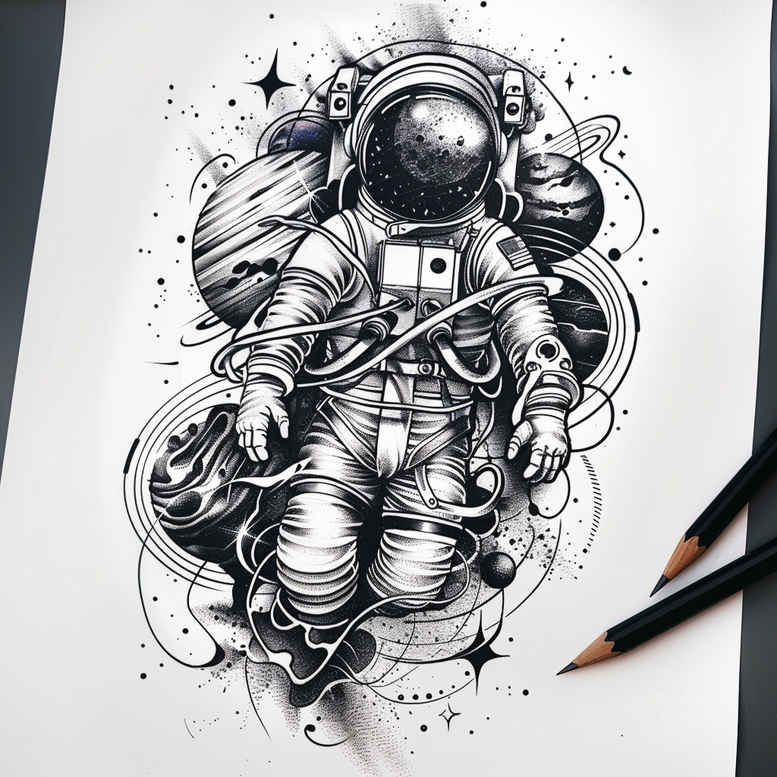 space-travel – tattoo design ideas free ai generated – neotraditional-artistic-contrast – for-ankle – Gallery: cosmos-inkby-ai