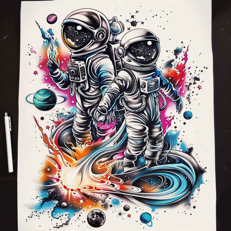 space-universe – tattoo design ideas free ai generated – neotraditional-subtle-tone – for-inner-arm – Gallery: cosmos-inkby-ai