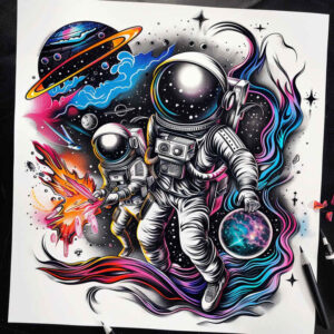 stellar-explosion – tattoo design ideas free ai generated – surrealism-ghostly-shapes – for-outer-arm – Gallery: cosmos-inkby-ai