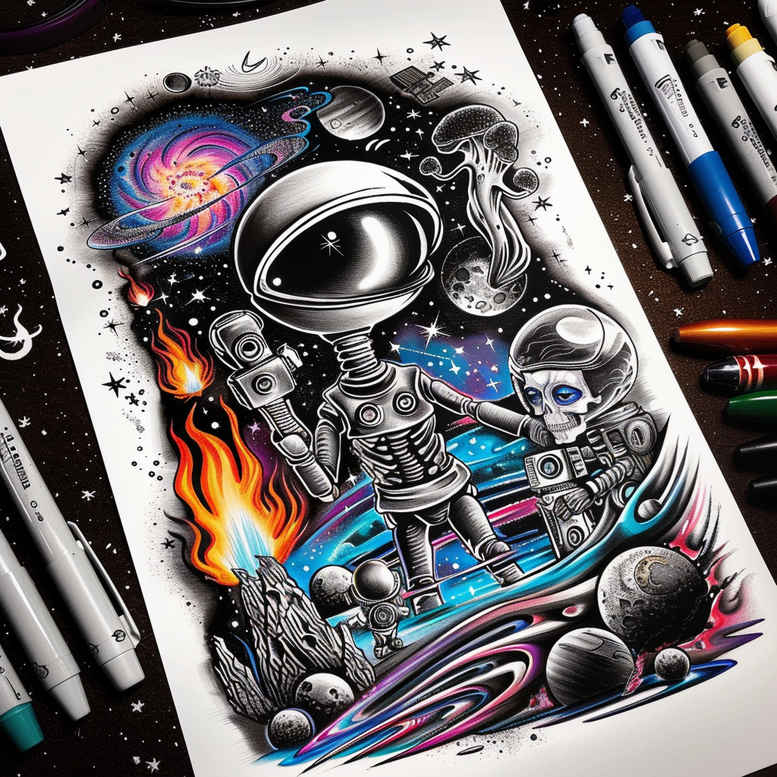 supernova-explosion – tattoo design ideas free ai generated – surrealism-phantom – for-shin – Gallery: cosmos-inkby-ai